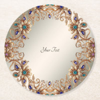Elegante Jóia Dourada Flores de Papel Coaster