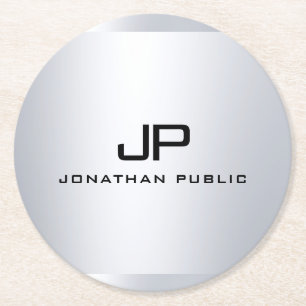 Porta-copo De Papel Redondo Elegante Modelo de Prata de Faux Metálico Monogram