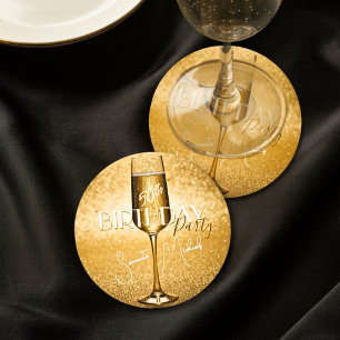 Porta-copo De Papel Redondo Elegante Moderno Dourado Adulto, Partido Surpresa 