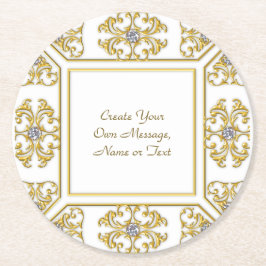 Porta-copo De Papel Redondo Elegante Moldura Ornamental Dourada com Acento de 