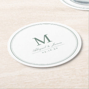 Porta-copo De Papel Redondo Elegante monograma minimalista em verde sage