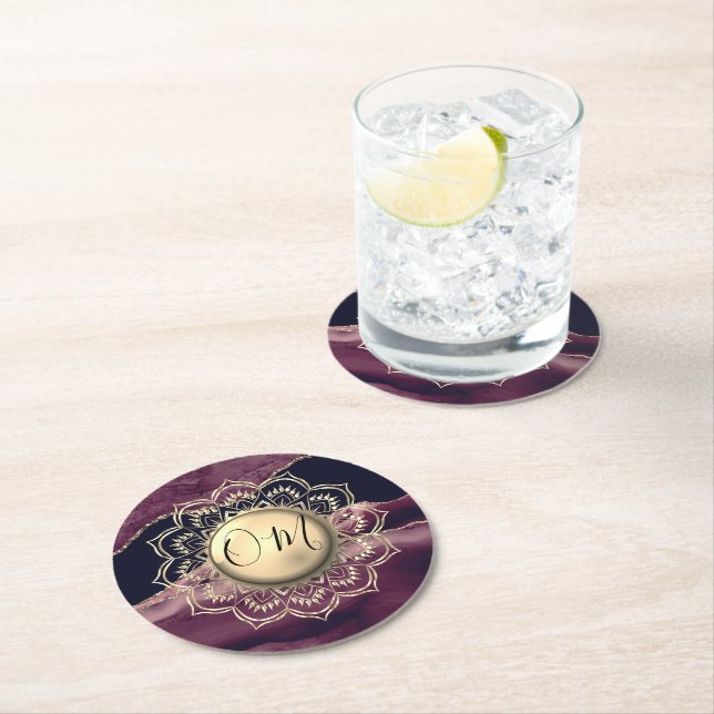 Porta-copo De Papel Redondo Elegante OM Mandala Marble (Insitu)