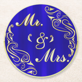 Porta-copo De Papel Redondo Elegante Ouro Regal Typografia MR & MRS Wedding