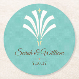 Porta-copo De Papel Redondo Elegante Palmetto Art Déco Branco | Personalizado