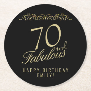 Porta-copo De Papel Redondo Elegante Preto 70 e Fabuloso Aniversário de 70 Ano