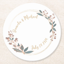 Porta-copo De Papel Redondo Elegante Recepção de Casamento de Noiva e Noivo