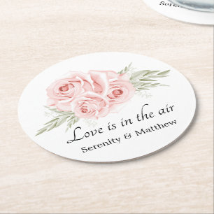 Porta-copo De Papel Redondo Elegante Rosa Amor Rubor Rosa Floral Casamento