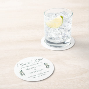 Porta-copo De Papel Redondo Elegante Verde Eucalyptus Folaf Modern Salve a Dat