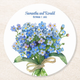 Porta-copo De Papel Redondo Elegante Watercolor Esquece-me-não-Casamento