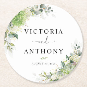 Porta-copo De Papel Redondo Elegantes Hortênsias Suporte Redondo de Casamento