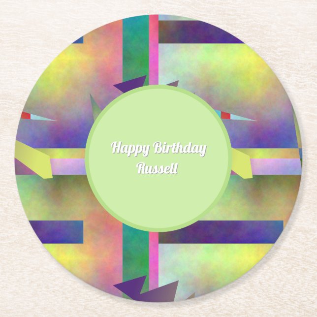 Porta-copo De Papel Redondo Elemental Abstract Pattern Happy Birthday (Frente)