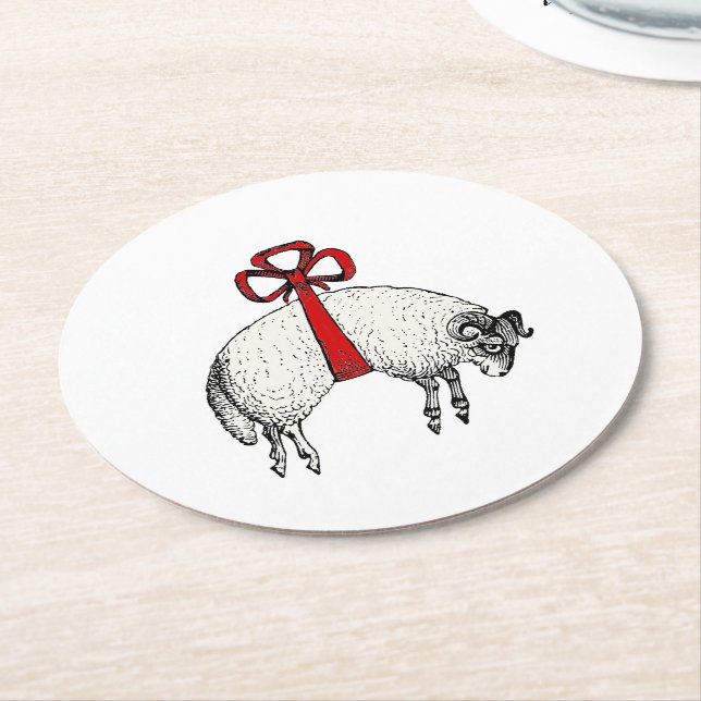 Porta-copo De Papel Redondo Emblem de repouso de ovelhas com velo heráldico (Angulado)