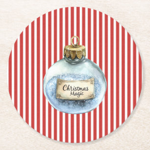 Porta-copo De Papel Redondo Enfeite de Natal Azul Magia Listras Vermelhas