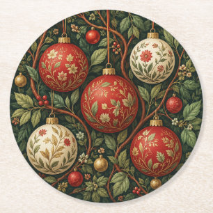 Porta-copo De Papel Redondo Enfeites de Natal Botânicos Vintage