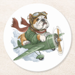 Porta-copo De Papel Redondo English Bulldog Pilot Airplane
