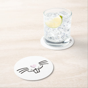 Porta-copo De Papel Redondo Engraçado ilustração do rosto do coelho da Páscoa