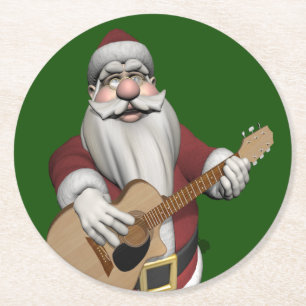 Porta-copo De Papel Redondo Engraçado Papai Noel Toca Violão Acústico