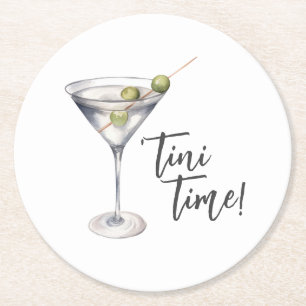 Porta-copo De Papel Redondo Engraçado Tini Time Martini Cocktail