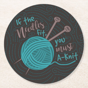 Porta-copo De Papel Redondo Engraçado tricotar Agulhas Humorosas, Yarn Knitter