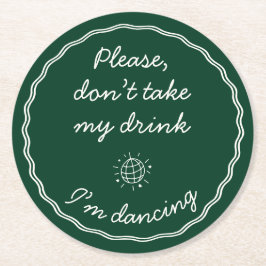 Porta-copo De Papel Redondo Escrita manual Emerald Green com Desenhar de mão