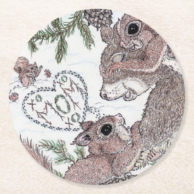 Porta-copo De Papel Redondo Esquilo-Mãe com Kits (Frente)