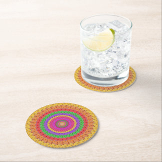 Porta-copo De Papel Redondo Estilo de crochê amarelo de Mandala -