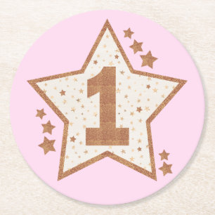 Porta-copo De Papel Redondo Estrela cor-de-rosa e Dourado do primeiro