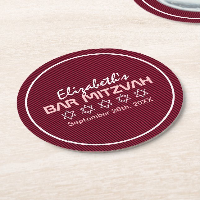Porta-copo De Papel Redondo Estrela de David Pattern Bat Mitzvah (Angulado)