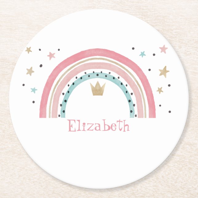Porta-copo De Papel Redondo Estrelas Cujas Arco-Íris (Frente)