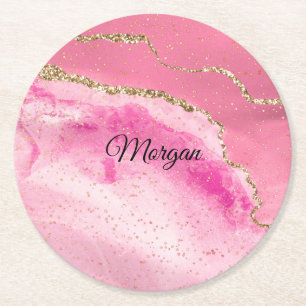 Porta-copo De Papel Redondo Estrelas Douradas e cor-de-rosa e áginas Douradas,