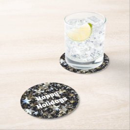 Porta-copo De Papel Redondo Estrelas Douradas e prateadas em feriados negros