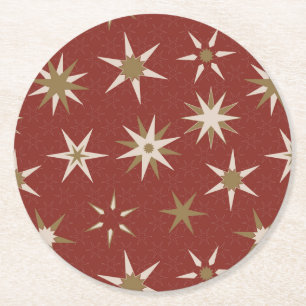 Porta-copo De Papel Redondo Estrelas Geo Douradas de Natal - em padrão vermelh