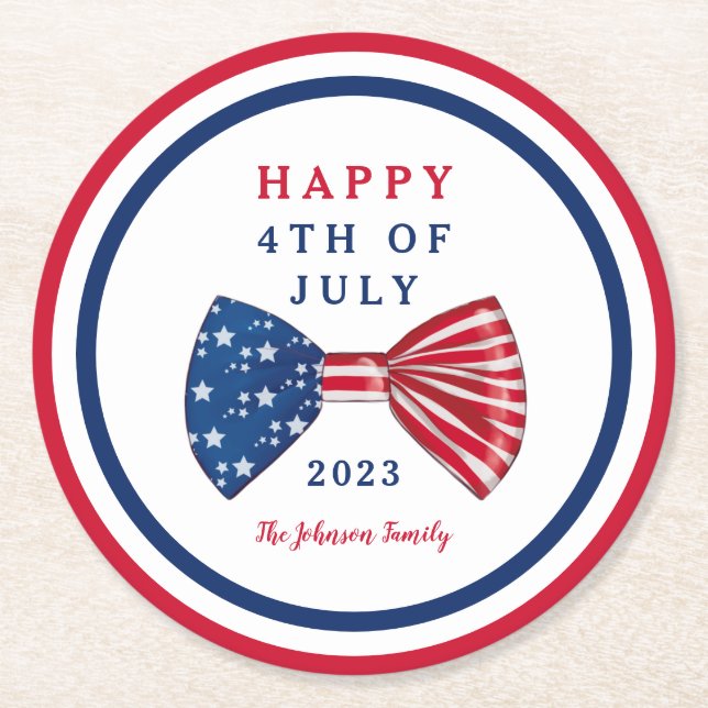 Porta-copo De Papel Redondo Estrelas Patrióticas E Greve 4 De Julho (Frente)