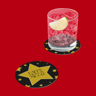 Porta-copo De Papel Redondo Estrelas pretas e Dourados do aniversário da