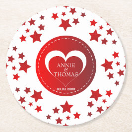 Porta-copo De Papel Redondo Estrelas Vermelhas Modernas E Coração