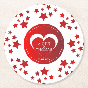Porta-copo De Papel Redondo Estrelas Vermelhas Modernas E Coração