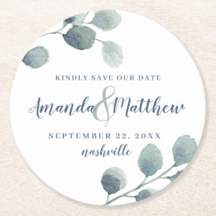 Porta-copo De Papel Redondo Eucalipto Verde Azul-Folhagem-Folhagem