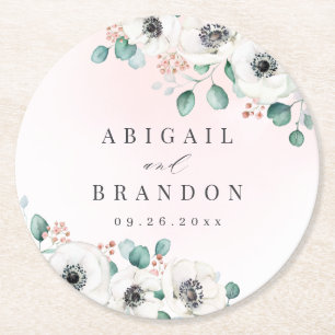 Porta-copo De Papel Redondo Eucalyptus Greenery anemone casamento floral com r