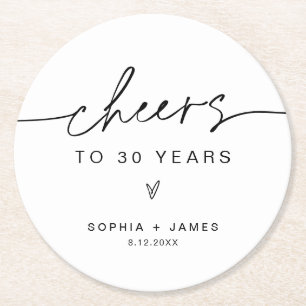 Porta-copo De Papel Redondo EVERLEIGH Minimalista Parabéns pelos 30 Anos