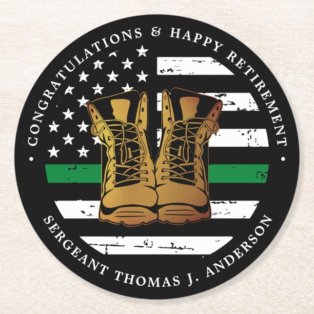 Porta-copo De Papel Redondo Exército de Bandeira da Linha Verde Magra (Frente)