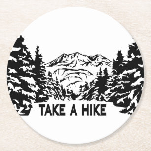 Porta-copo De Papel Redondo Faça uma citação de Hike, paisagem monocromática d