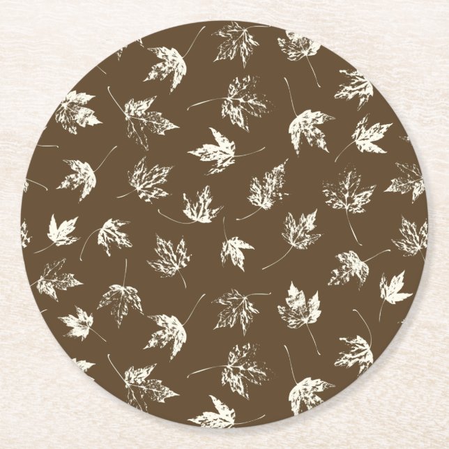 Porta-copo De Papel Redondo Fall Maple Folhas em castanho - padrão perfeito. (Frente)