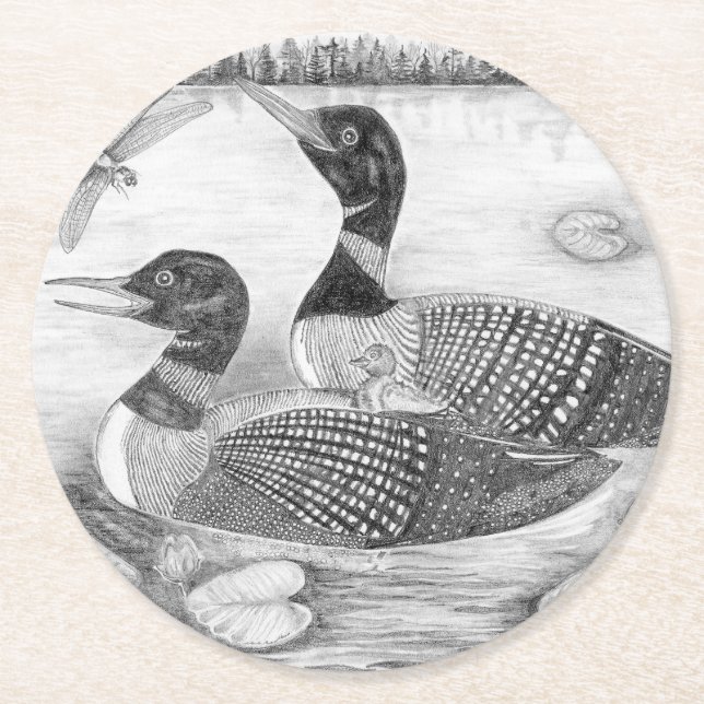 Porta-copo De Papel Redondo Família Loon (Frente)