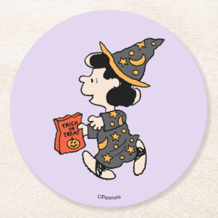 Porta-copo De Papel Redondo Fantasias de Bruxa Lucy Peanuts Halloween