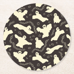 Porta-copo De Papel Redondo Fantasmas cremosos - padrão de Halloween.