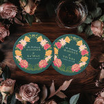 Porta-copo De Papel Redondo Fantasy Encantado Casamento Floral Garden<br><div class="desc">Elegante,  caprichosa,  Fantasia Encantada design de casamento do Jardim Floral perfeito para uma celebração encantada de temas florestais. Este design apresenta elementos florais em um quadro de folhas verdes e sotaques dourados. Correspondência de itens no nosso compro para um tema de festa completo.</div>