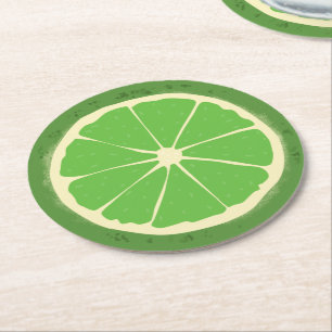Porta-copo De Papel Redondo Fatia de fruta cítrica de limão verde