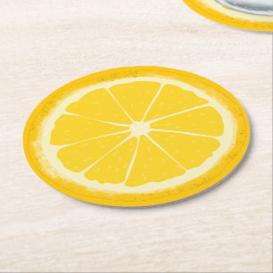 Porta-copo De Papel Redondo Fatia de fruta de limão amarelo