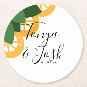 Porta-copo De Papel Redondo Fatias de Limão Vegetação do Casamento do Sul