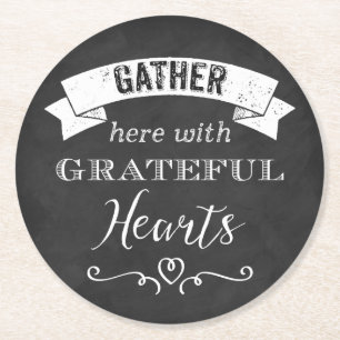 Porta-copo De Papel Redondo FAUX Chalkboard Grateful Hearts PAPER Porta copos